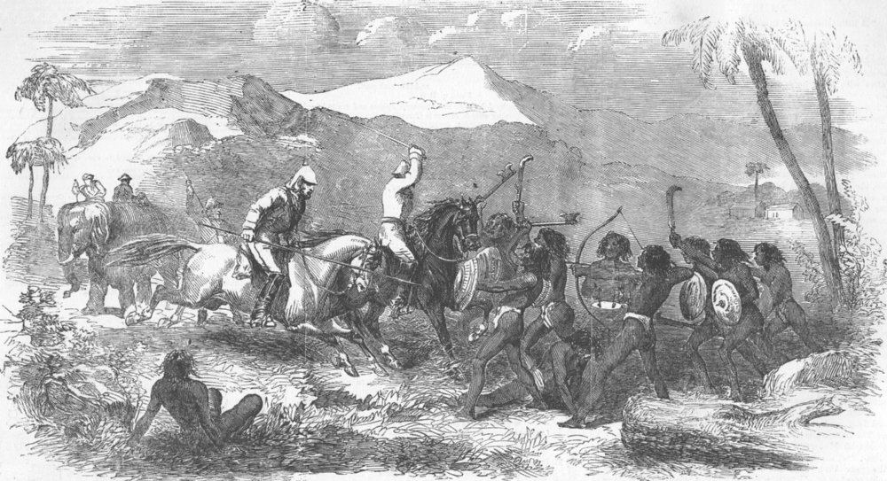 print Attack on Sepoys 40th Rgt native infantry 1856 INDIA Santal Rebellion 