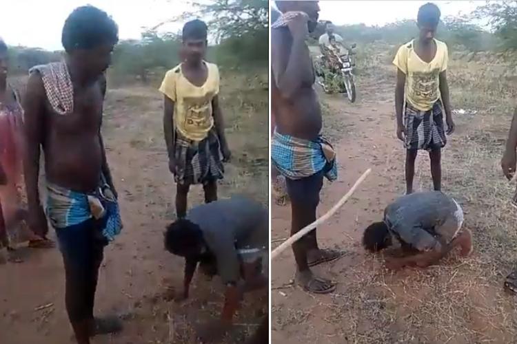 Dalit man forced to fall at feet 