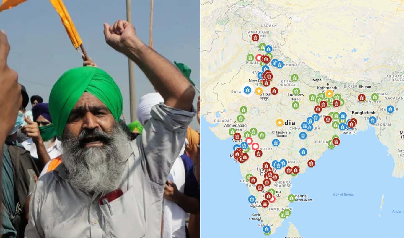 farmers protest map