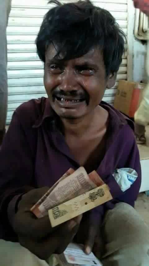 Note ban Poor man crying