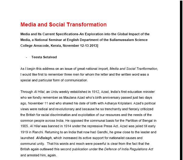 Media and Social Transformation 